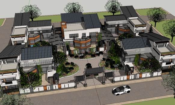 Sketchup别墅模型|别墅群，古典风格