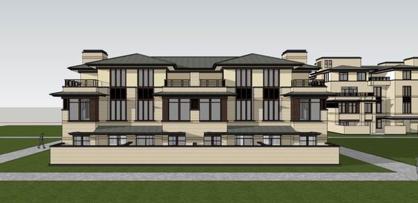 Sketchup别墅模型|双拼别墅，古典风格