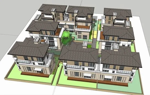 Sketchup别墅模型|双拼别墅，古典风格