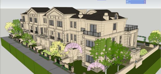 Sketchup别墅模型|联排别墅，古典风格