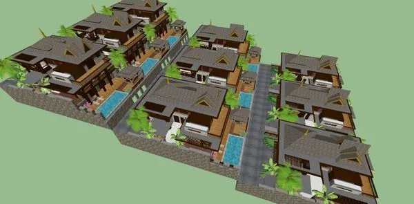 Sketchup别墅模型|独栋别墅群，东南亚古典风格