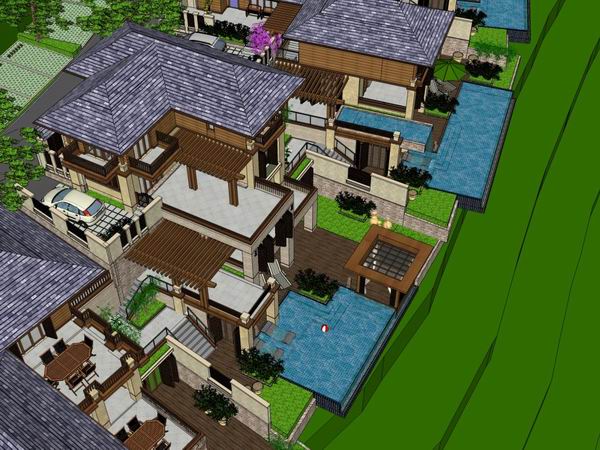 Sketchup别墅模型|叠拼别墅，古典风格