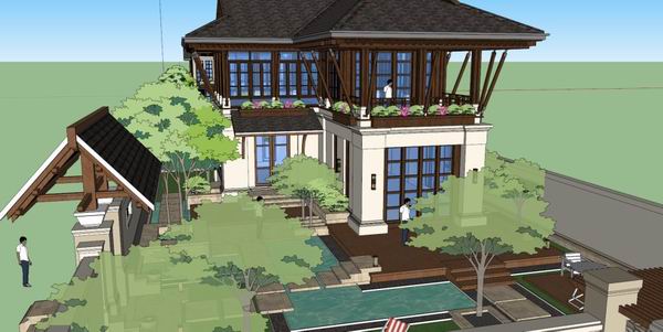 Sketchup别墅模型|独栋别墅，古典风格