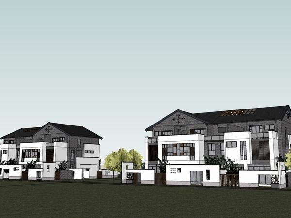 Sketchup别墅模型|叠拼别墅，古典风格