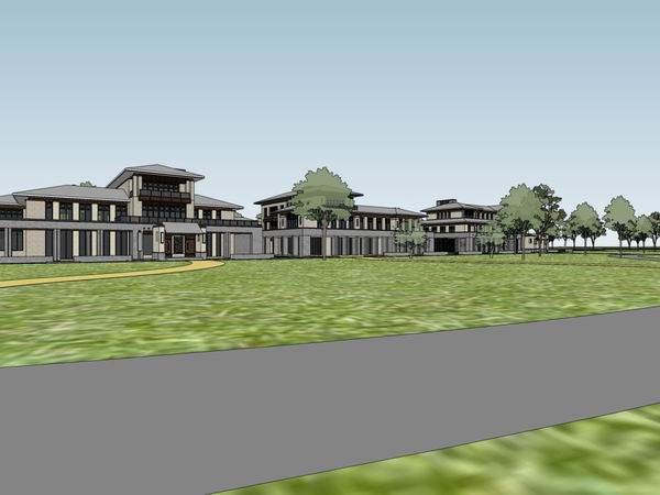 Sketchup别墅模型|独栋沿湖别墅群，古典风格