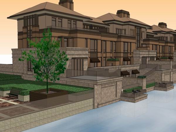 Sketchup别墅模型|联排别墅两栋，古典风格