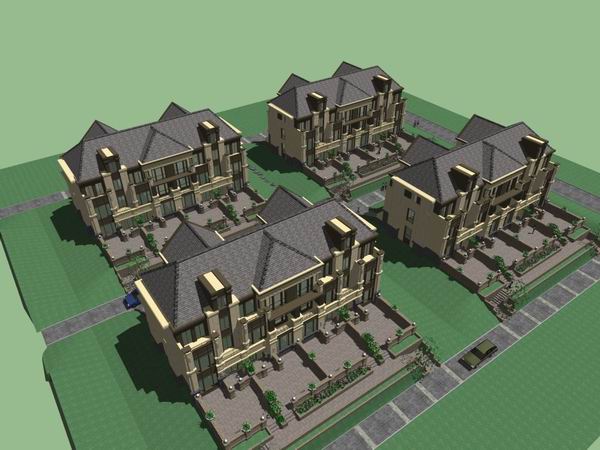 Sketchup别墅模型|联排别墅，古典风格
