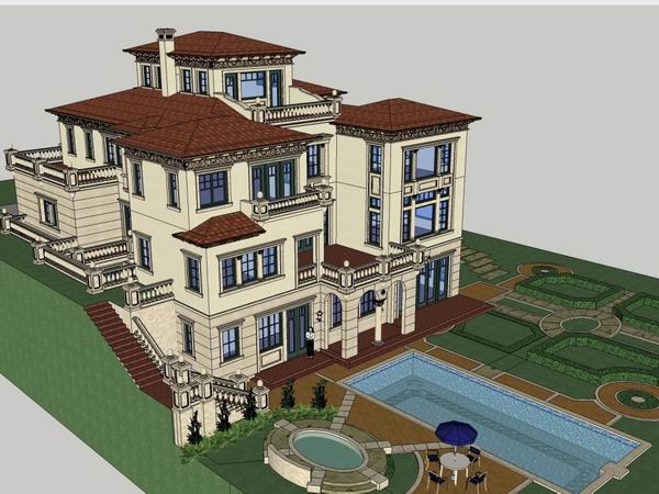 Sketchup别墅模型|独栋别墅，古典风格