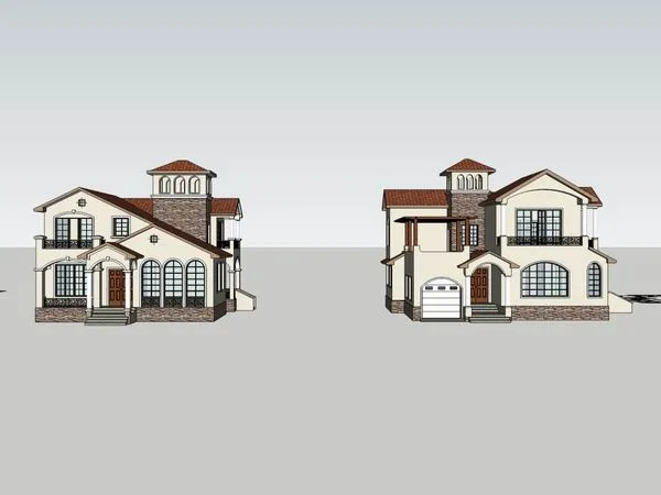 Sketchup别墅模型|联排别墅，古典风格