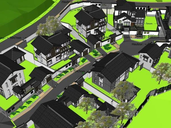 Sketchup别墅模型|中式坡屋顶别墅，古典风格