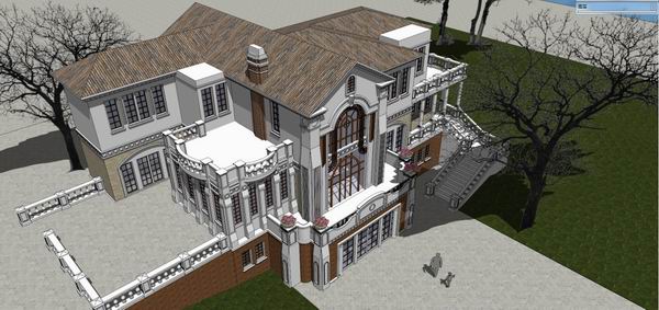 Sketchup别墅模型|独栋山地别墅，古典风格