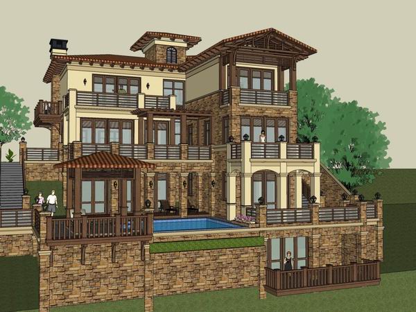 Sketchup别墅模型|独栋别墅，古典风格