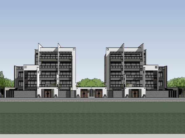 Sketchup别墅模型|叠拼别墅，现代风格