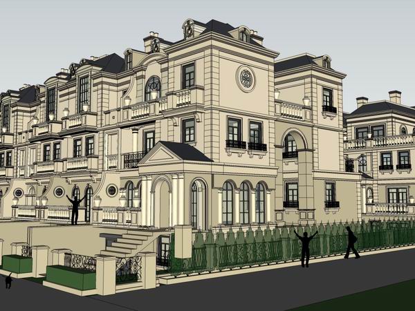 Sketchup别墅模型|联排别墅，古典风格