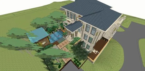 Sketchup别墅模型|独栋别墅，东南亚古典风格