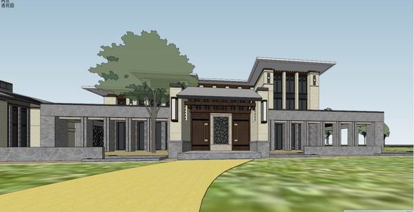 Sketchup别墅模型|独栋别墅群，古典风格