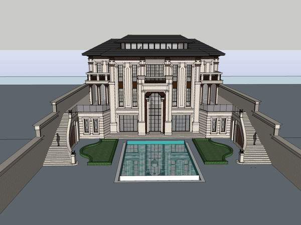 Sketchup别墅模型|独栋私人别墅，古典风格