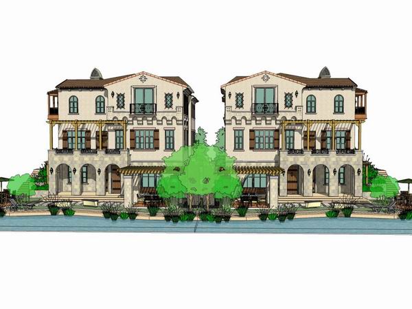 Sketchup别墅模型|双拼别墅，古典风格