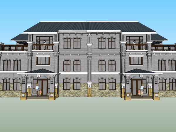 Sketchup别墅模型|双拼别墅，古典风格