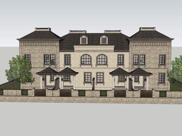 Sketchup别墅模型|联排别墅，古典风格