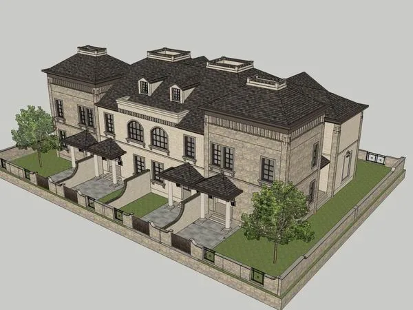 Sketchup别墅模型|联排别墅，古典风格