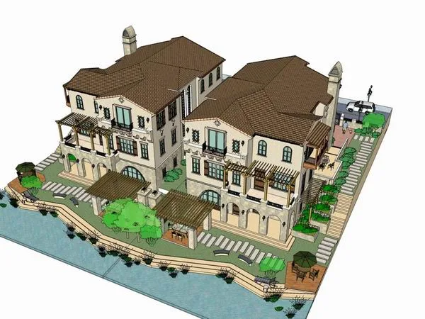 Sketchup别墅模型|独栋别墅，古典地中海风格
