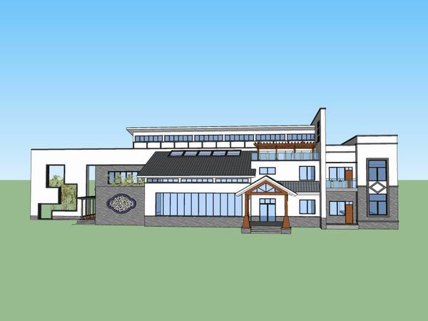 Sketchup别墅模型|独栋别墅，现代中式风格