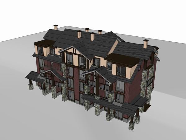 Sketchup别墅模型|美式叠拼双拼，别墅，古典风格