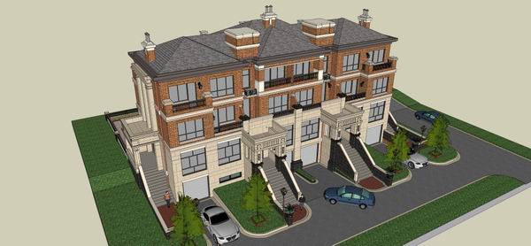 Sketchup别墅模型|双拼别墅，古典风格