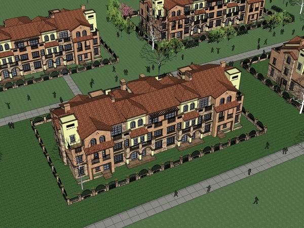 Sketchup别墅模型|联排托斯卡纳别墅，古典风格