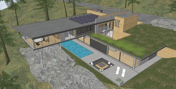 Sketchup别墅模型|独栋山地别墅，现代风格