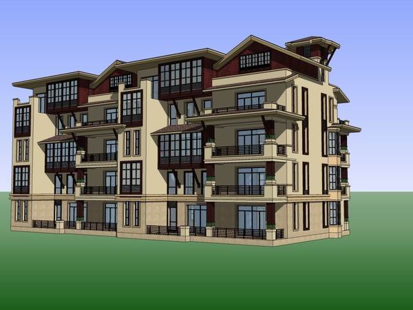 Sketchup别墅模型|双拼别墅，古典风格