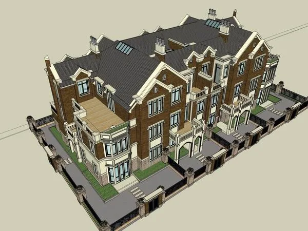 Sketchup别墅模型|联排别墅，古典风格