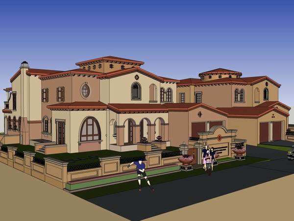 Sketchup别墅模型|双拼别墅，古典风格