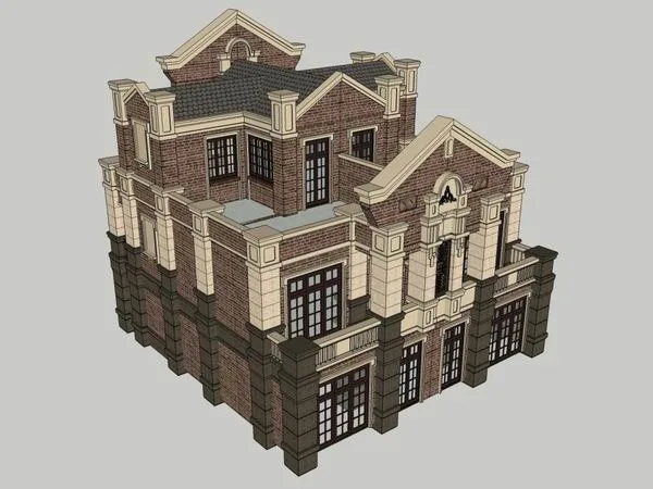 Sketchup别墅模型|独栋别墅，古典风格