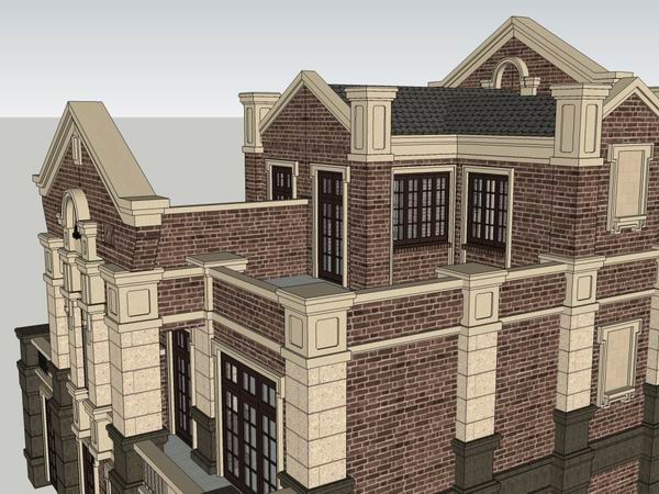 Sketchup别墅模型|独栋别墅，古典风格