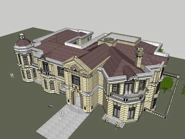 Sketchup别墅模型|双拼别墅，古典风格