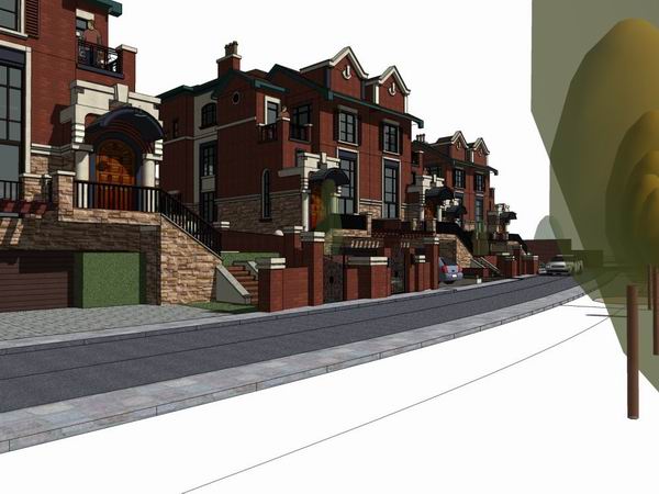 Sketchup别墅模型|双拼别墅，欧式古典风格