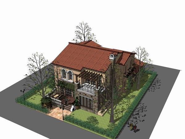 Sketchup别墅模型|独栋别墅，古典风格