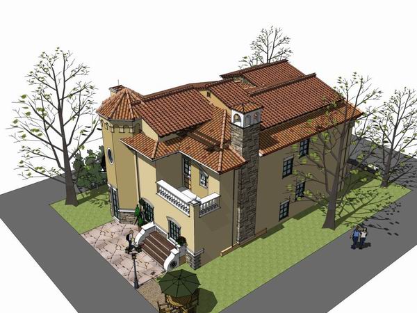 Sketchup别墅模型|联排别墅，古典风格