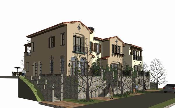 Sketchup别墅模型|联排别墅，古典风格