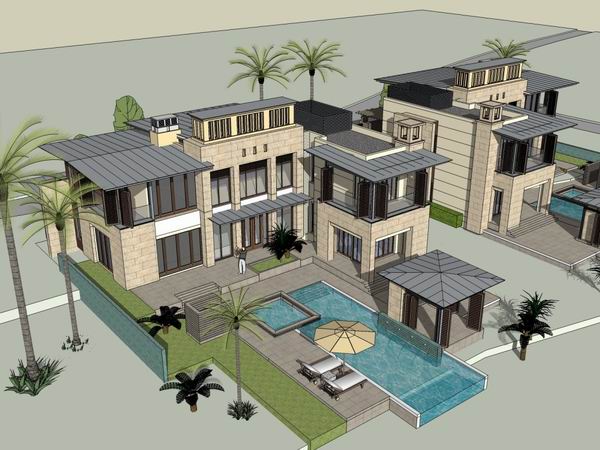 Sketchup别墅模型|独栋别墅，现代风格