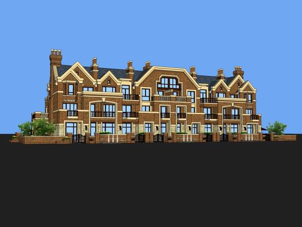 Sketchup别墅模型|联排别墅，古典风格