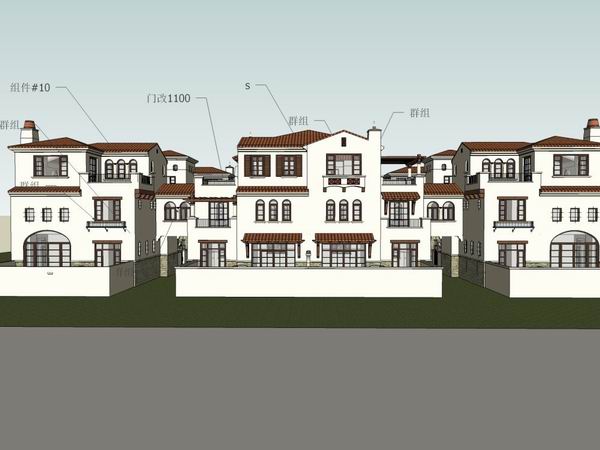 Sketchup别墅模型|联排别墅合院，西班牙古典风格