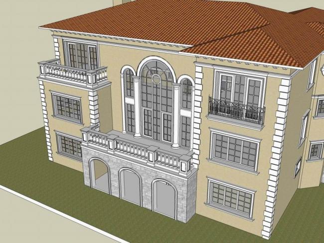 Sketchup别墅模型|独栋别墅，古典风格