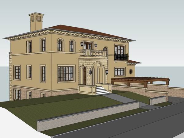 Sketchup别墅模型|独栋别墅，古典风格