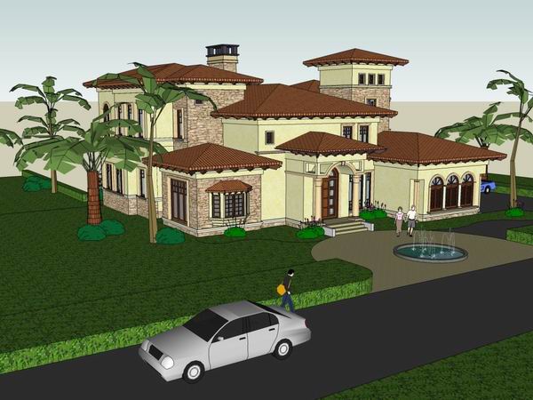 Sketchup别墅模型|独栋别墅，古典风格