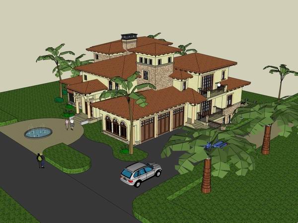 Sketchup别墅模型|独栋别墅，古典风格