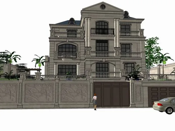Sketchup别墅模型|独栋别墅，古典风格