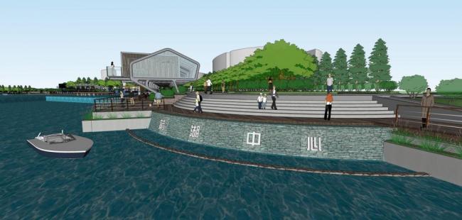 Sketchup景观模型|滨水广场，景观，水坝，商业建筑，单层会所，现代风格